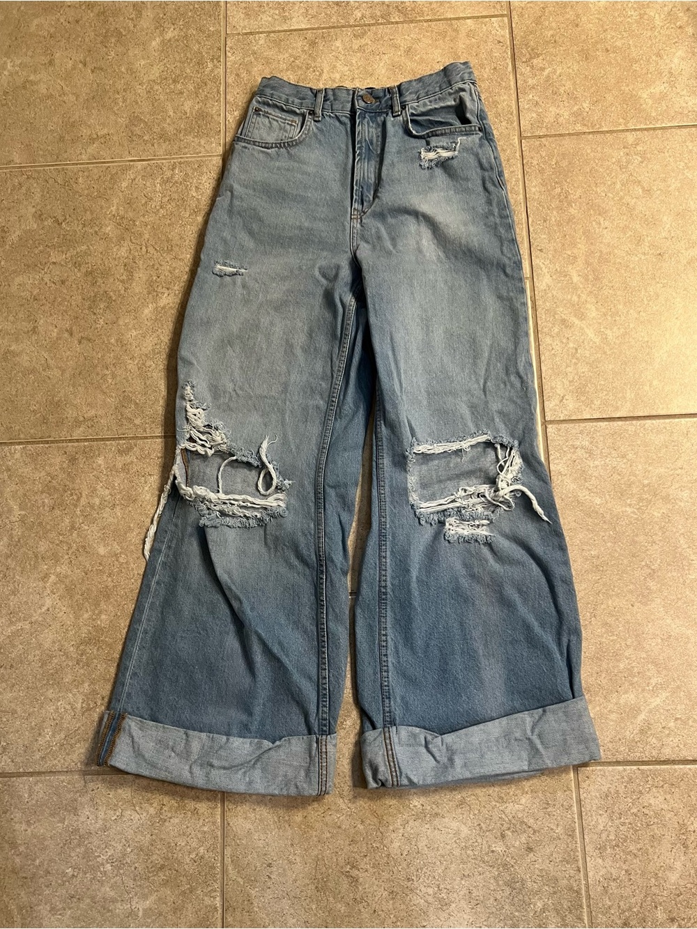 Urban Outfitters BDG Light Blue Distressed Wide-Leg Jeans